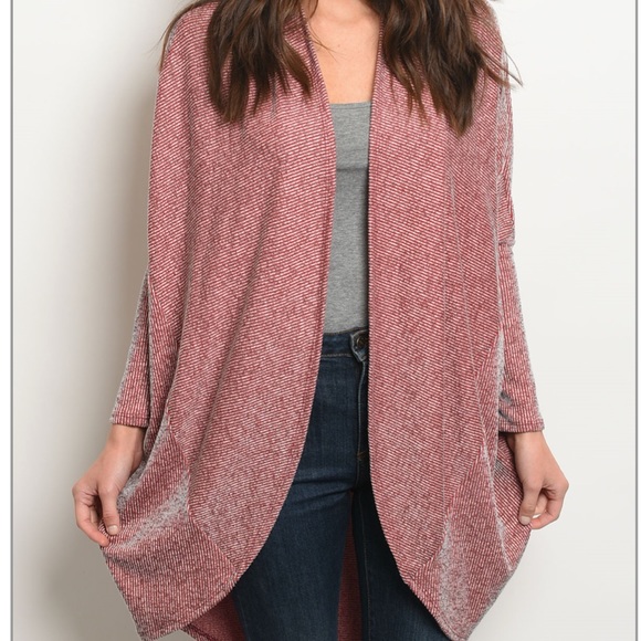 RED GREY Long sleeve open front knit- Cardigan - Picture 2 of 3